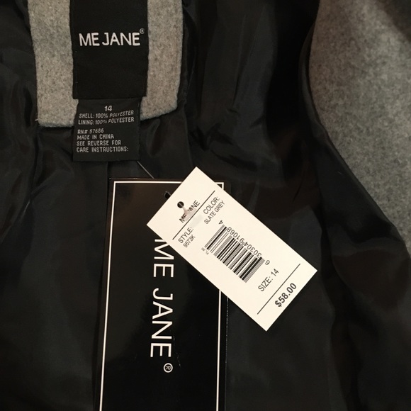 Girls “Me Jane” Grey Pea Coat. Size 14. NWT - Picture 5 of 7